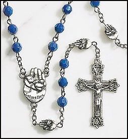 Silver Glid Blue Pro Life Beads Rosary Palm Hand Baby Cross Crucifx