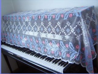 Vintage Hand Filet Lace Cotton Piano Cover Curtain