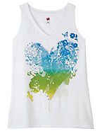 NEW WOMENS HANES GRAPHIC V NECK TANK TOP WHITE HEART & FLOWERS XL