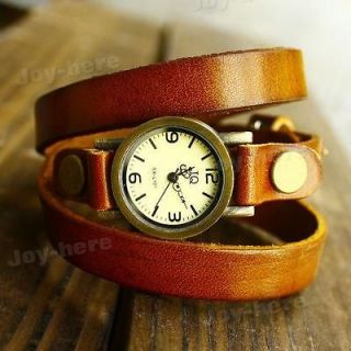 Fashion design long leather strap retro rivet womens quartz watch JY