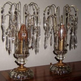 Vintage Crystal Glass Waterfall Hollywood Regency Boudoir Table Lamps