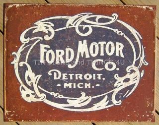 Ford Motor Co TIN SIGN vtg car truck garage dealer logo metal wall