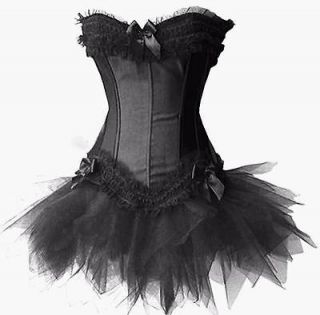 Black/White Satin with lace trim corset busister show girl wiht tutu