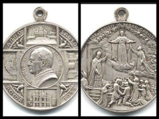 1925 RARE & ANTIQUES PAPAL MEDAL POPE PIUS XI HOLY YEAR SILVER PLATED