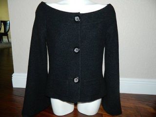 Arden B. Women Black Boat Neck Button Front Fitted Jacket sz S Darling