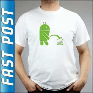 Android Peeing On Apple Mobile Phone White T Shirt Adults and Kids