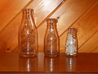 Vintage GLASS MILK BOTTLES, Lot 3 Lg med sm ACs DAIRY HAZLETON PENNA