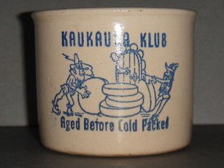 antique KAUKAUNA KLUB club cheese butter pottery crock stoneware dairy