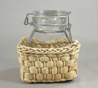 Small Glass Canister Jar with Woven Rattan? Basket Wire Clasp Lid