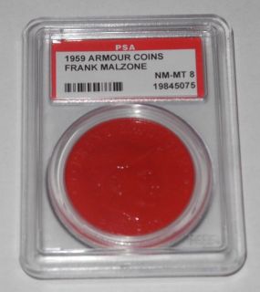 1959 Armour Baseball Pin/Coin Frank Malzone Red Sox PSA 8 NM MT (Red