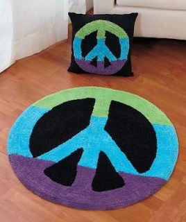 PEACE SIGN ROOM ACCENTS   AREA RUG or PILLOW   MULTI COLORED