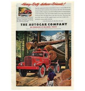 1945 Autocar Company Diesel Trucks, Lumber   Print Ad