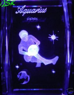 ZODIAC SIGN AQUARIUS 3 INCH 3D CRYSTAL ETCHED FREE LED