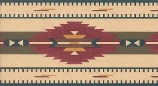 Wallpaper Border Southwest Indian Rug Blue, Red, Green, Gold & Brown