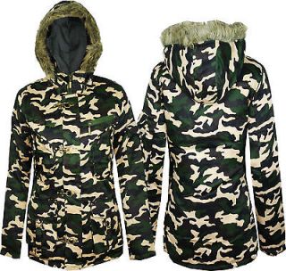Womens Ladies Army Miltary Camouflage Quilted Hooded Jacket Coat Size