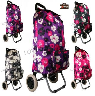 New Large Womens Floral Patterned Wheeled Shopping Trolley Bag
