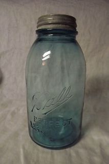 Vintage Aqua Blue Mason Jar 1/2 Gallon Jar with Zinc Lid #5