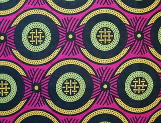 African Fabric 1/2 Yard Cotton Wax Print FUSCHA BLACK YELLOW GREEN