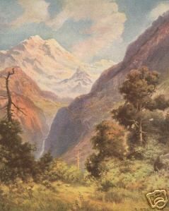 Atkinson Fox Mts Waterfall Trees Print 1940s