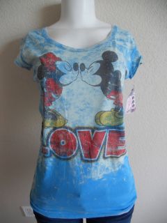 AWAKE COUTURE VINTAGE BLUE WASH DISNEY MICKEY AND MINNIE MOUSE LOVE T