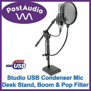 Post Audio U1600 Studio/Podcast USB Mic, Mount, Pop Filter, Desk Stand