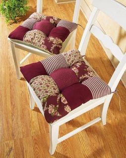 Country Plaid Check Ruffled Kitchen Chair Cushions Brick or Blue