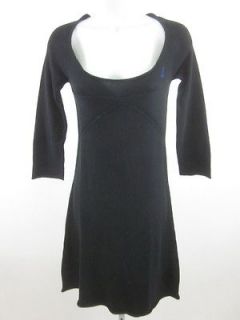 BALENCIAGA KNITS Black Cotton Long Sleeve Scoop Neck Knee Length Dress