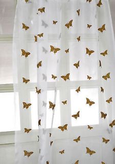 Gold/yellow embroidered butterfly silk sheer curtains.