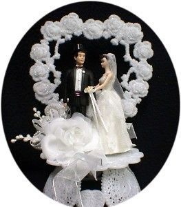 1950 STYLE Dark Hair Barbie Ken Wedding Cake Topper #2