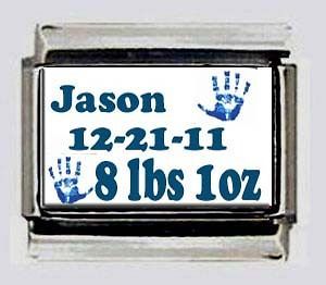 CUSTOM BABY BOY ITALIAN 9mm PERSONALIZED Name Date Weight CHARMS for