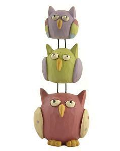 Stacked Owls   Red,Purple, Green by Blossom Bucket and Barbara Lloyd