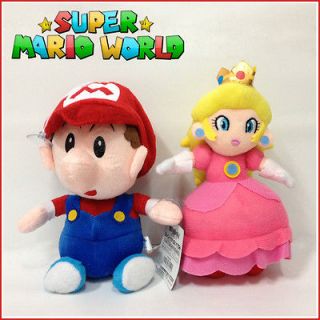 2X Super Mario World Plush 2 Baby Mario & Princess Peach Soft Toy