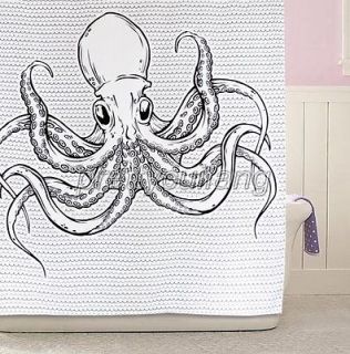 Art Deco Sea Octopus Animal Fish Bathroom Fabric Shower Curtain pa028
