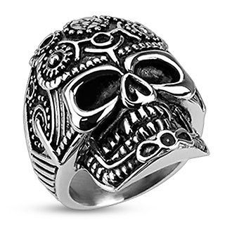 Pentagram Gear Skull head wide cast stainless steel mens ring fr sz 9