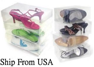 Clear Plastic Shoe Storage Transparent Boxes Container Organizer FREE