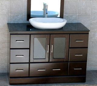 48 Bathroom Vanity Cabinet Black Granite Top Ceramic Vessel Sink