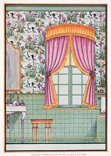 Print Floral Crane Motif Pattern Curtain Bathroom Sink Edward Thorne