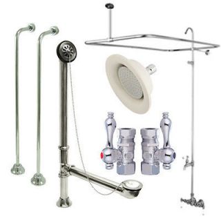 Tub mount clawfoot tub shower mixer faucet with enclosure complete