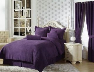 7pcs Solid Purple Micro Suede Duvet Cover King Bedding Set New