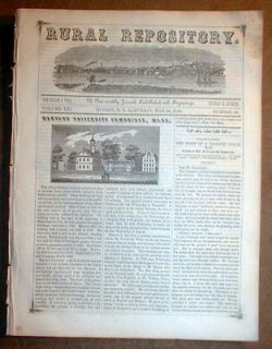 1843 newspaper w engravings HARVARD UNIVERSITY Cambridge MASS & Hudson