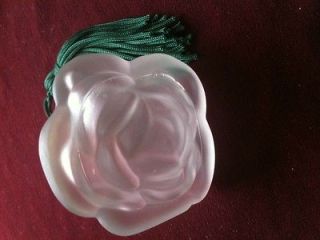 VINTAGE SMALL RARE FROSTED GLASS ROSE PERFUME BOTTLE W/ Hunter Green