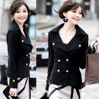 Women Double Breasted Lapel Casual Suit Jacket Outerwear Coats Black