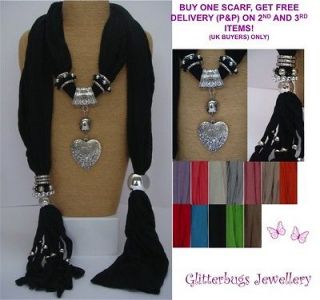 Pendant Necklace Jewellery Charm Scarf, Beaded Details & Tassly End