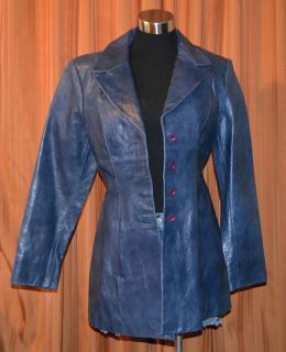 bebe BLUE 5 BUTTON 100% GENUINE LEATHER LINED COAT JACKET WOMENS