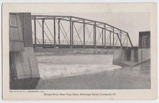 LOCKPORT Illinois Ill Postcard Bear Trap Dam BRIDGE Canal Will County
