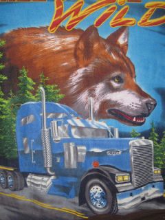 wolf over blue semi truck born to be wild  fleece blanket