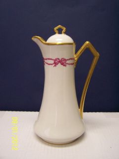 Limoges Chocolate Pot with Red Ribbons & Bows N/R