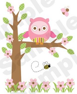 OWL TREE PINK BROWN GREEN BEE LADYBUG GIRL NURSERY WALL MURAL STICKERS