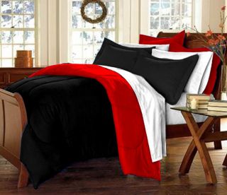 Dorm Bedding Set   Bed In A Bag   10 PC Set   TWIN XL Red/Black