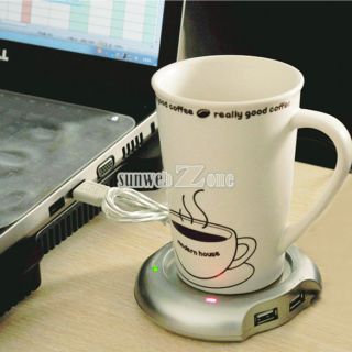 S0BZ New USB Tea Coffee Cup Mug Warmer Heater Pad with Hub for PC